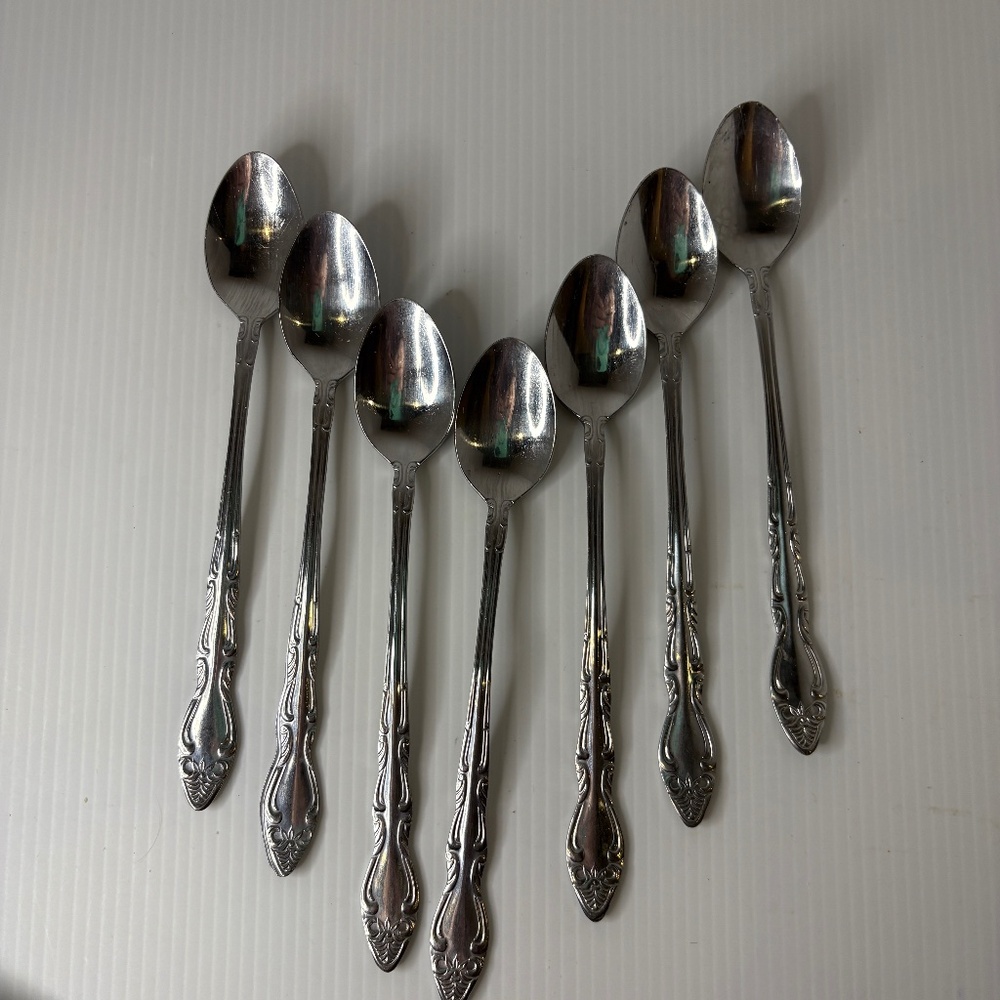 7 Oxford Hall Tally Ho Stainless Steel Ice Tea Spoons ~ Flatware, Silverware